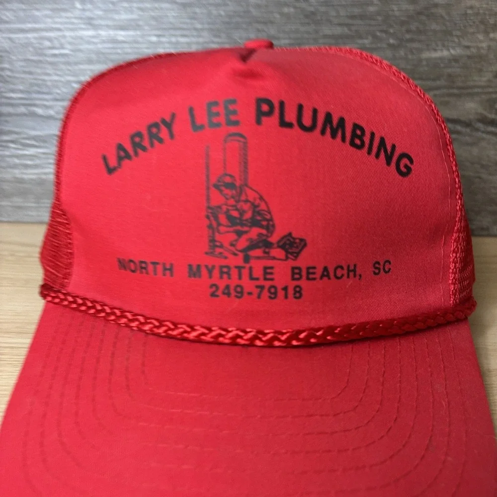 Vintage Larry Lee Plumbing Hat Cap Snap Back Mesh Trucker Advertising Mens 80s